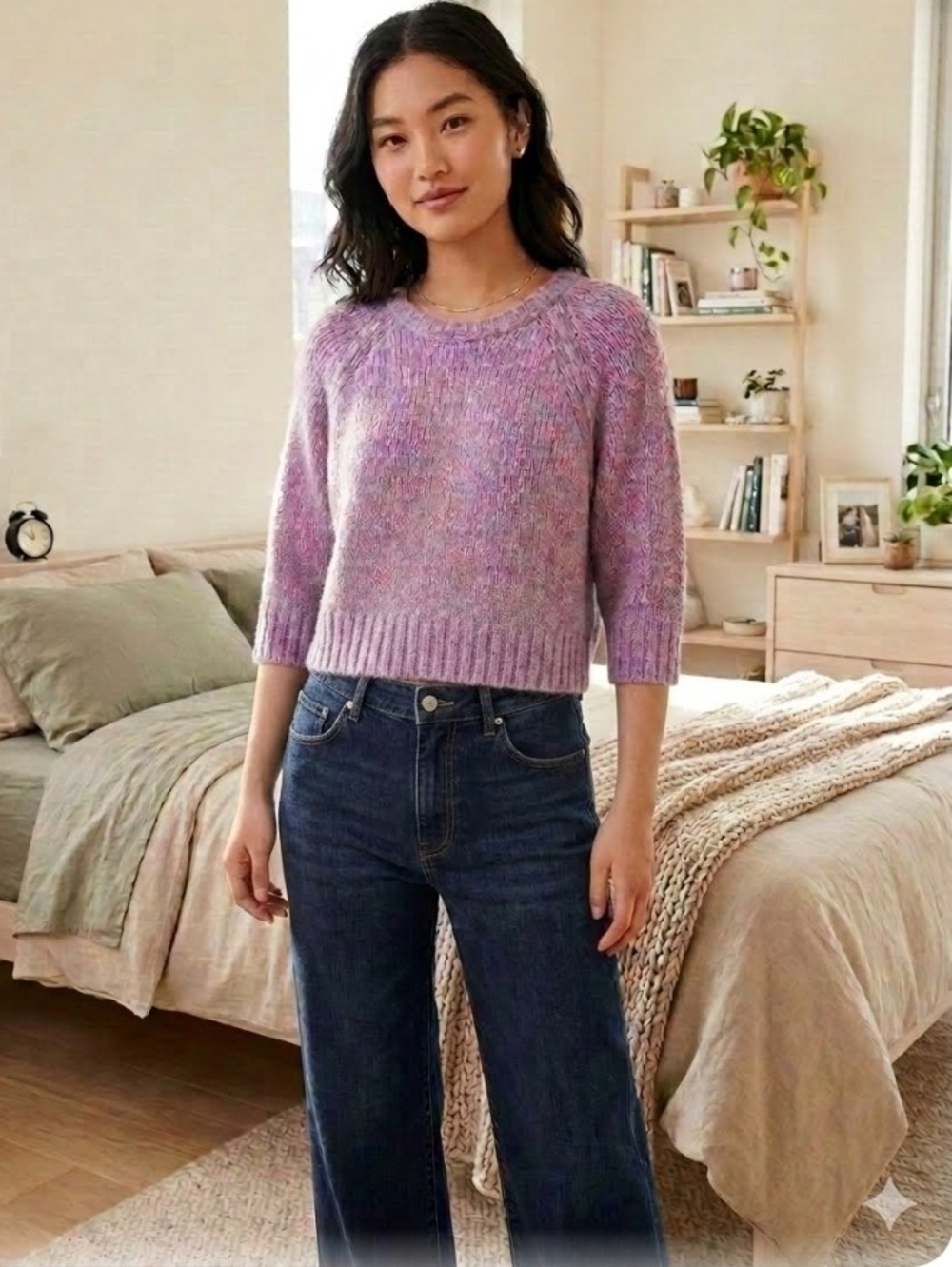 Madewell Lavender Mélange Cropped Crewneck Sweater
